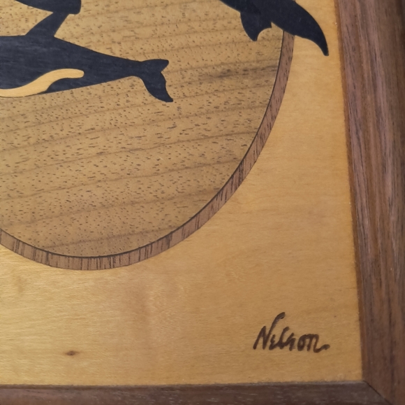 Hudson River inlay whales. Wooden framed - Picture 2 of 6